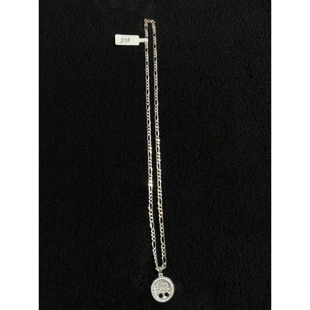 Cadena Tejido Fígaro Con Dije De Árbol De La Vida Plata 925 - 20 Inch